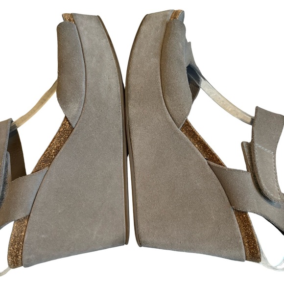 Pedro Garcia Gray Suede Leather Peep Toe Wedge Sandals, Sz EU 39 (US Sz 9) - Picture 9 of 14